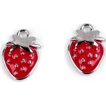 Přívěsek Přívěsek kovový smalt - jahody 10x15mm (2ks)