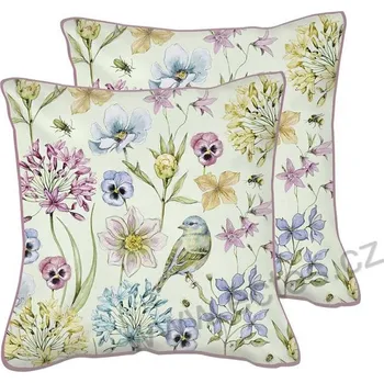 Dekorativní polštářek IHR FREYA bavlněný dekorační polštář ptáček a rozkvetlé květiny