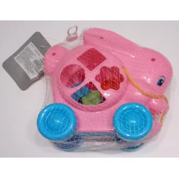 Dřevěná hračka Vkládačka zajíc tahací plast 18 cm v síťce