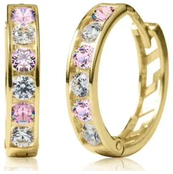 Náušnice Couple, Kruhové náušnice Elaxi, žluté zlato s&nbsp;růžovými zirkony, 585-66-3-0380.0Z00.0.14.108.61