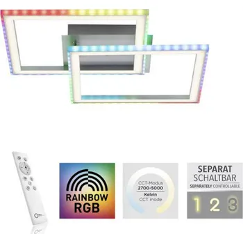 LEUCHTEN DIREKT is JUST LIGHT LED stropní svítidlo 44,5x44,5cm, stříbrná barva, otočné, RGB Rainbow, stmívatelné RGB+2700-5000K