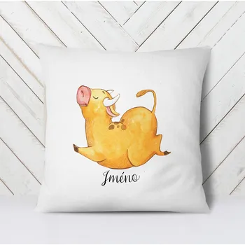Dekorativní polštářek Domovi Bílý polštář s vlastním jménem Kravička 40x40
