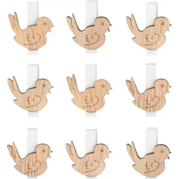 Ptáček dřevěný přírodní 3,5 cm na kolíčku 9 ks