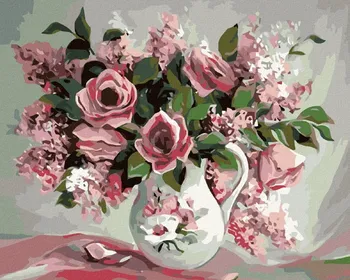 Zuty Růže a šeříky v malované váze 40 x 50 cm bez rámu