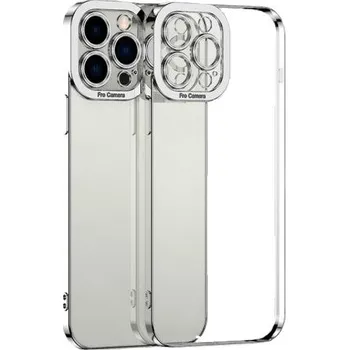 Pouzdro na mobilní telefon Transparentní kryt s pokovenou hranou pro iPhone 14 - stříbrný