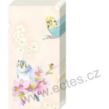 Papírový ubrousek IHR PARAKEETS papírové kapesníčky barevní papoušci andulky a růžové květy 10 ks