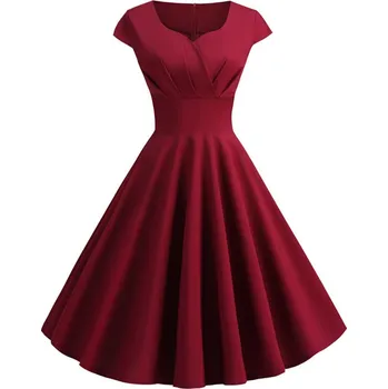 Dámské šaty Áčkové šaty ve stylu Pin Up s ozdobným řasením Barva: Vínová, Velikost: M