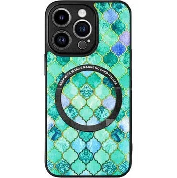 Pouzdro na mobilní telefon Kryt s geometrickým vzorem a MagSafe pro iPhone 14 Pro Max - tyrkysový