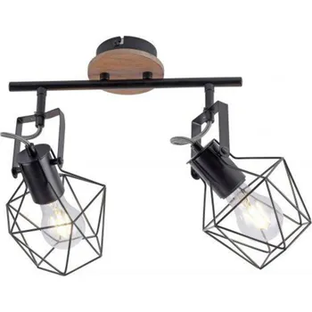 LEUCHTEN DIREKT is JUST LIGHT Stropní svítidlo z kovu a dřeva s nastavitelnými spoty ve vintage stylu
