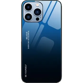 Pouzdro na mobilní telefon Kryt se skleněnou zadní stranou pro iPhone 14 Pro - modročerný