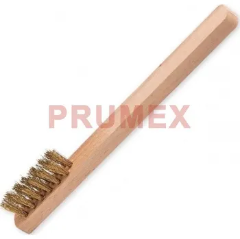 Drátěný kartáč Kartáč "mazáček" s dlouhou dřevěnou rukojetí, 3-řadý mosazný vlnitý drát 0,25 mm/KART 1111085