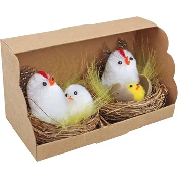 Velikonoční dekorace Slepička s kuřátkem v hnízdě 5,5 cm 2ks