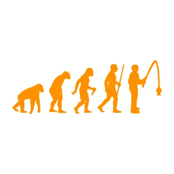 Samolepící dekorace SAMOLEPKA Evoluce 005 rybář pravá (06 - oranžová) NA AUTO, NÁLEPKA, FÓLIE, POLEP, TUNING, VLASTNÍ TEXT, TISK, AUTOSAMOLEPKY.cz, POLEPY, OBRÁZEK, LOGO, SAMOLEPKY