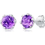 Stříbrné náušnice pecky s pravým přírodním Ametystem 6 mm JJJE1033AM