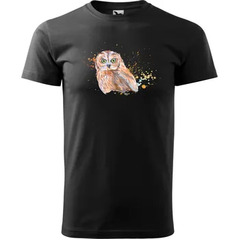 Tričko Basic s motivem "Sova, Malfini - NakupTextil Barva: 01-černá, Velikost: 5XL
