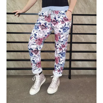 Dámské kalhoty Dámské květované baggy tmavé růže Velikost: L-XL