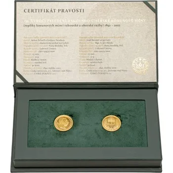 Sada dvou zlatých medailí 130 let korunové měny