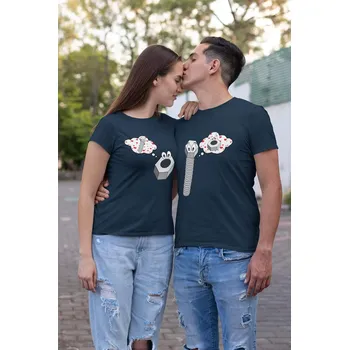 Trička pro páry Matice a šroub Barva: Petrolejová, Dámska velikost: M, Pánska velikost: XS