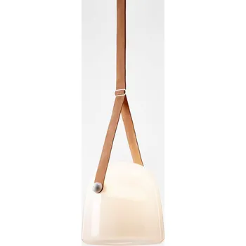 Závěsné svítidlo Brokis Mona large PC938, 2700K Povrch Montury: Stříbrný elox, Barva skla: Černá - transparentní sklo, Popruhy: popruhy - kožené - šedé (GINT758)