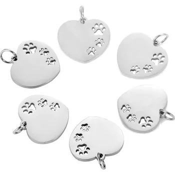 Přívěsek Ocelový přívěsek srdíčko s tlapkami - 1 kus