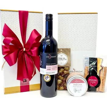 Dárkový potravinový koš Dárkovna s.r.o. Krabička s červeným vínem