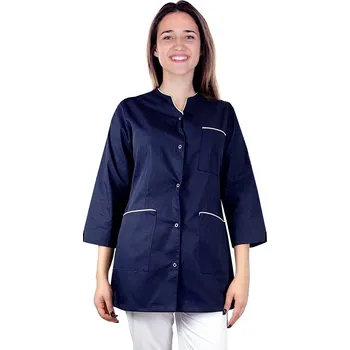 Zdravotnický oděv Dámský lékařský kosmetický plášť s tmavě modrým lemováním a bílým rukávem 3/4 (38)