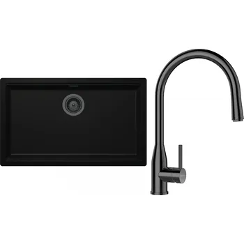 Granitový dřez Set Schock S29-10 (dřez Kiruna N-100XL Night + baterie Kavus.120 Gunmetal + komponenty Gunmetal)