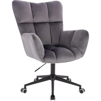 Otočné křeslo Alta velur na černé podstavě s kolečky - tmavě šedé