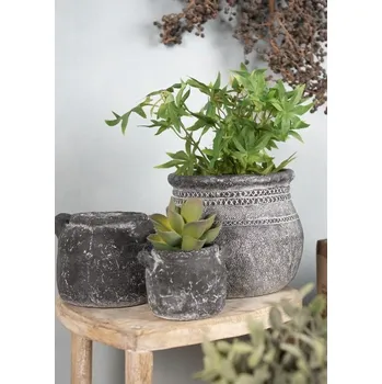 Květináč Granitový antik cementový obal na květináč s uchy - 13*11*9 cm