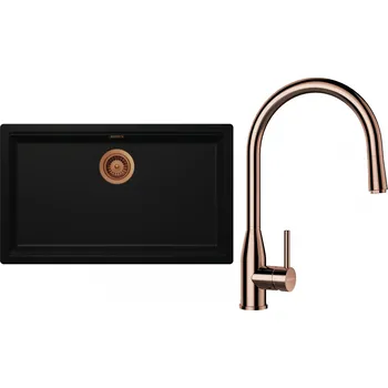 Granitový dřez Set Schock S29-9 (dřez Kiruna N-100XL Night + baterie Kavus.120 Měď + komponenty Měď)