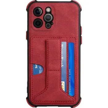 Pouzdro na mobilní telefon Kryt s kapsou na karty a stojánkem pro iPhone 12 Pro - červený