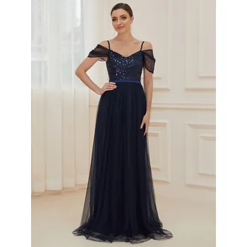 Dámské šaty Ever Pretty šaty modré dlouhé spadlá ramínka 0766 Velikost: XXXL / 46 / 14 / 18