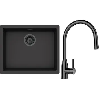Granitový dřez Set Schock S28-10 (dřez Kiruna N-100L Dusk + baterie Kavus.120 Gunmetal + komponenty Gunmetal)