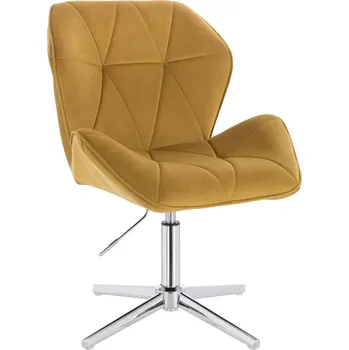 Otočné křeslo velur Horten XL na stříbrném kříži - hořčicové