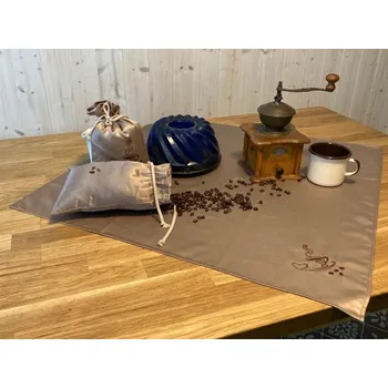 ubrus HEDVA ČESKÝ BROKÁT Ubrus Odaska 77x77 výšivka COFFEE kávová