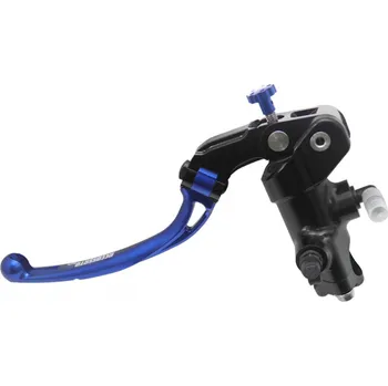 Brzda pro motocykl ACCOSSATO Italy Radiální spojková pumpa kovaná ACCOSSATO BLACK EDITION 16x16 s kloubovou páčkou Provedení: s dlouhou páčkou, Barva páčky: modrá