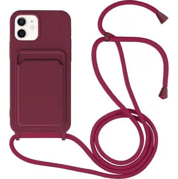 Pouzdro na mobilní telefon Silikonový kryt se šňůrkou a kapsou na karty pro iPhone 11 - vínový