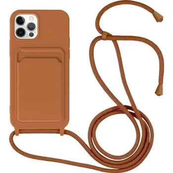 Pouzdro na mobilní telefon Silikonový kryt se šňůrkou a kapsou na karty pro iPhone 11 Pro - hnědý