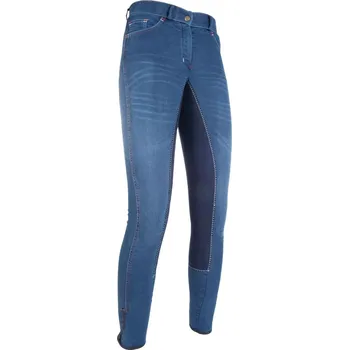 Jezdecké kalhoty HKM Rajtky Summer Denim HKM, s celokoženým sedem, dětské, jeans blue/deep blue 158