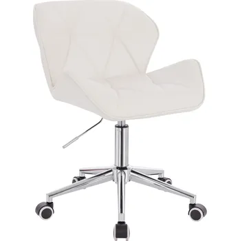 Kosmetické křeslo ekokůže Horten na stříbrné podstavě s kolečky - bílé