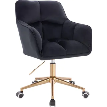 Otočné křeslo Moss velur na zlaté podstavě s kolečky - černé