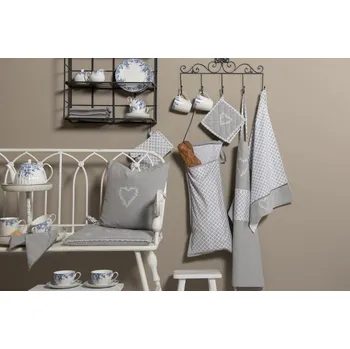 Utěrka Šedý bavlněný závěsný kapsář se srdíčkem Lovely Heart - 28*1*68 cm