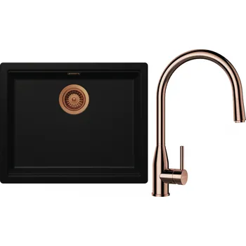 Granitový dřez Set Schock S28-9 (dřez Kiruna N-100L Night + baterie Kavus.120 Měď + komponenty Měď)