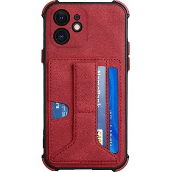 Pouzdro na mobilní telefon Kryt s kapsou na karty a stojánkem pro iPhone 12 - červený