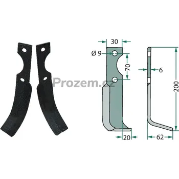 Frézovací zahnutý nůž levý pro Honda, 70/9/200 mm