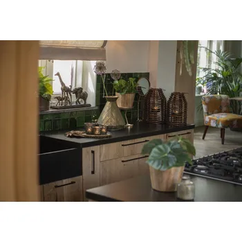 Obal na květináč Dřevěný obal na květináč s rýhami Ramen - Ø 15*12 cm