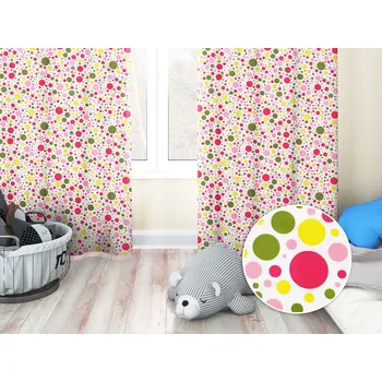 ubrus Dětský bavlněný závěs Sandra SA-209 Růžové a žluté puntíky na bílém 140x170 cm