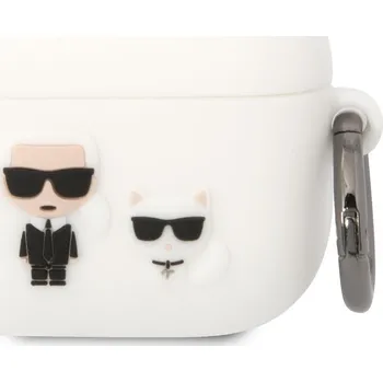 Silikonové pouzdro Karl Lagerfeld and Choupette pro Airpods 3, bílá