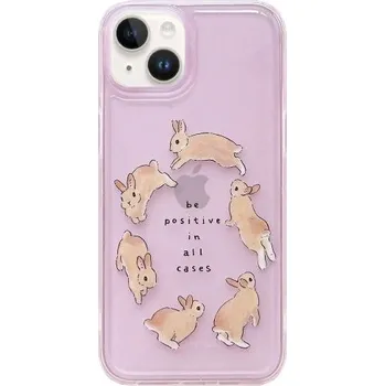 Pouzdro na mobilní telefon Lesklý transparentní kryt s motivem králíčků pro iPhone 14 Plus - růžový