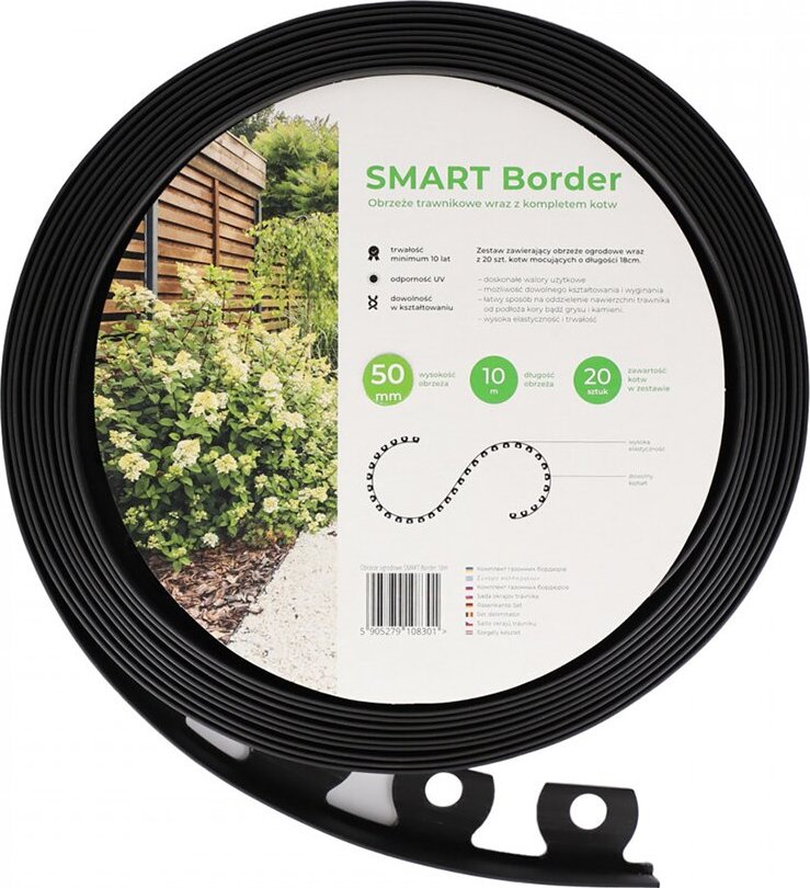 Černý plastový zahradní obrubník Smart Border - délka 10 m, šířka 0,2 cm, výška 5 cm - 85745274